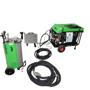 ensemble aerogommeuse 17 litres et compresseur essence de 1400 litres par minutes equipés de tuyaux airs comprimes et faisceau de sablage