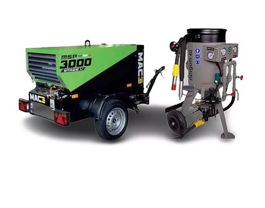 aerogommeuse pneumatique avec compresseur mobile de chantier de 2900 litres de débit d'air