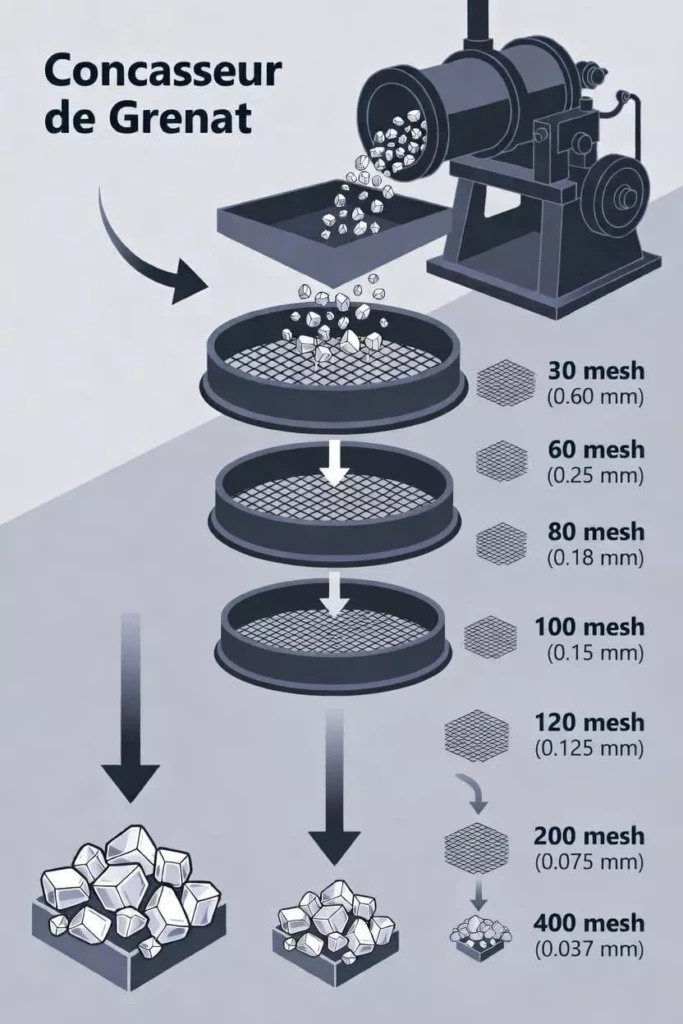 schema du processus de fabrication du sable abrasif Garnet.