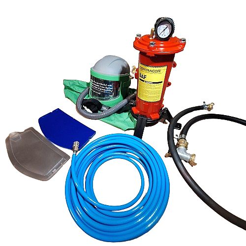 casque de sablage avec visiere et filtre pour l' air comprimé