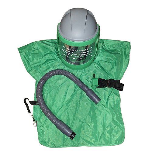 ensemble casque sablage ventilé chasuble flexible alimentation air et raccord air